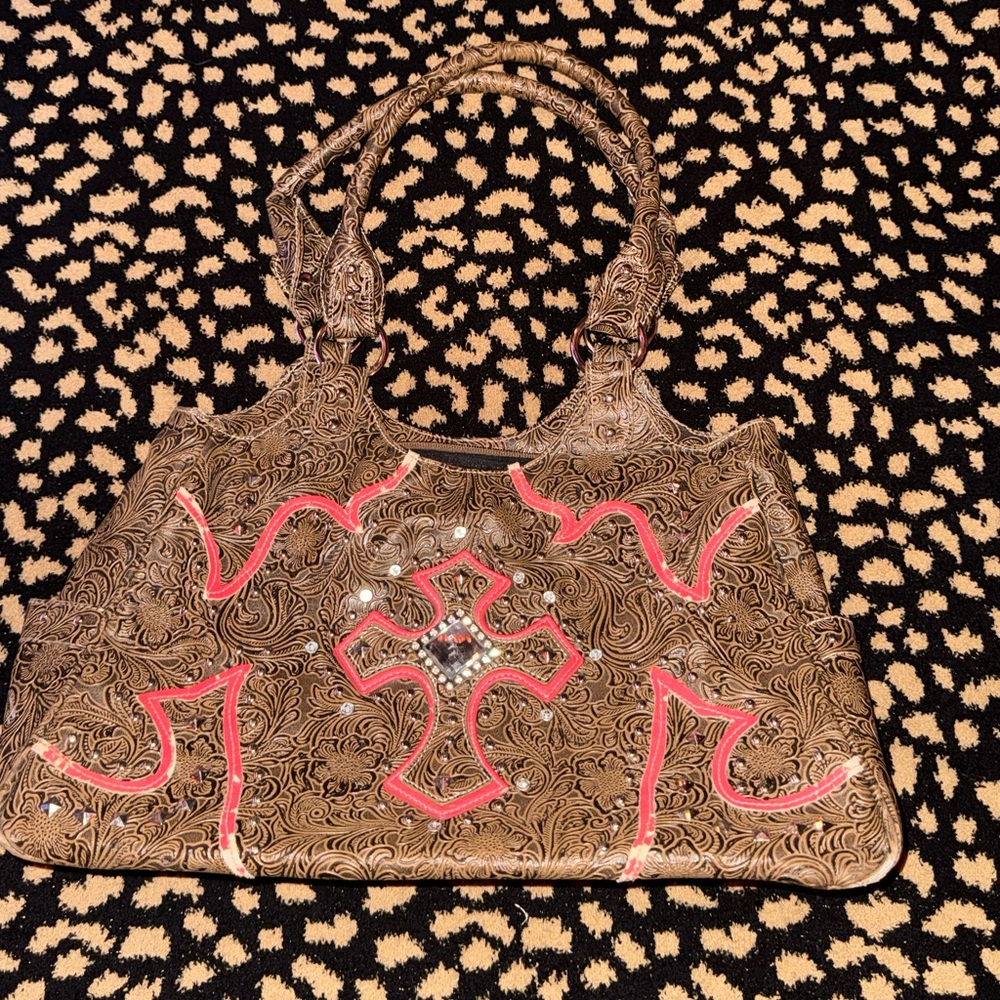 Elegant Brown and Pink Women's Handbag